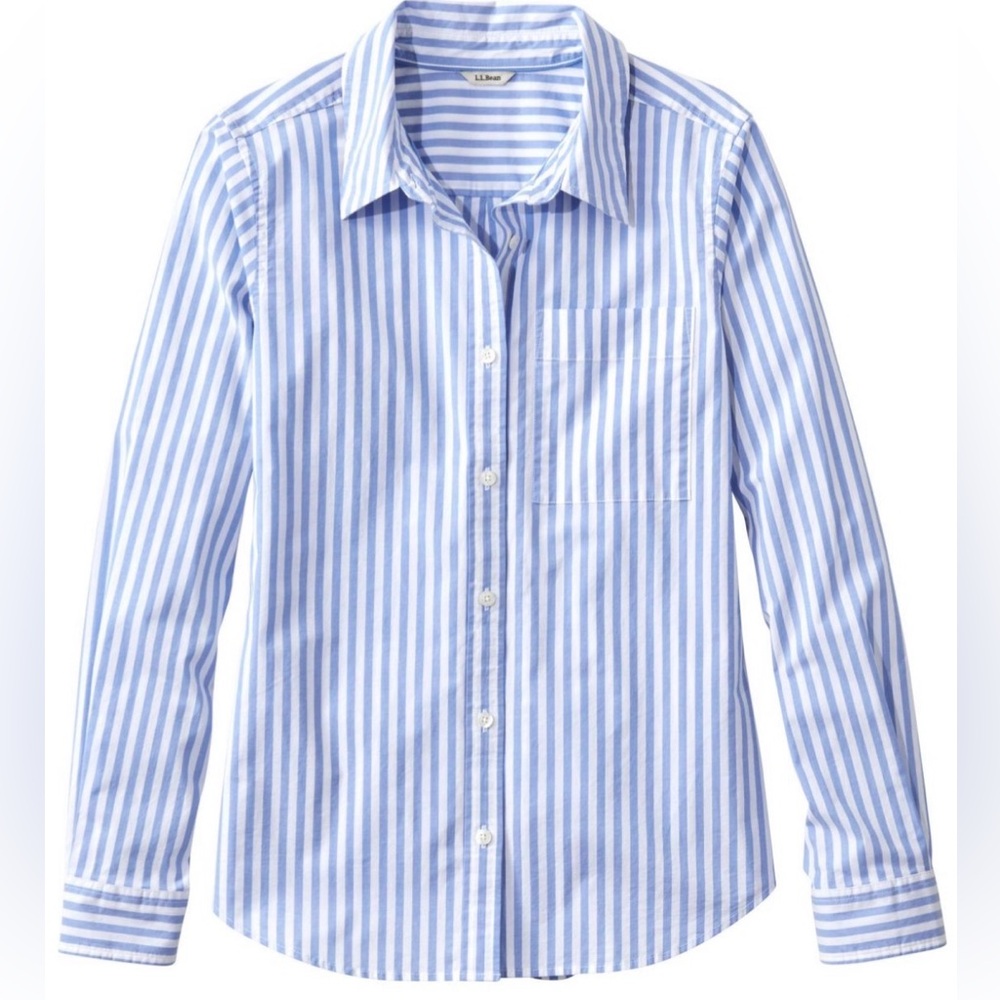 LL BEAN Essential Cotton Poplin Blue Stripe Shirt (size large)